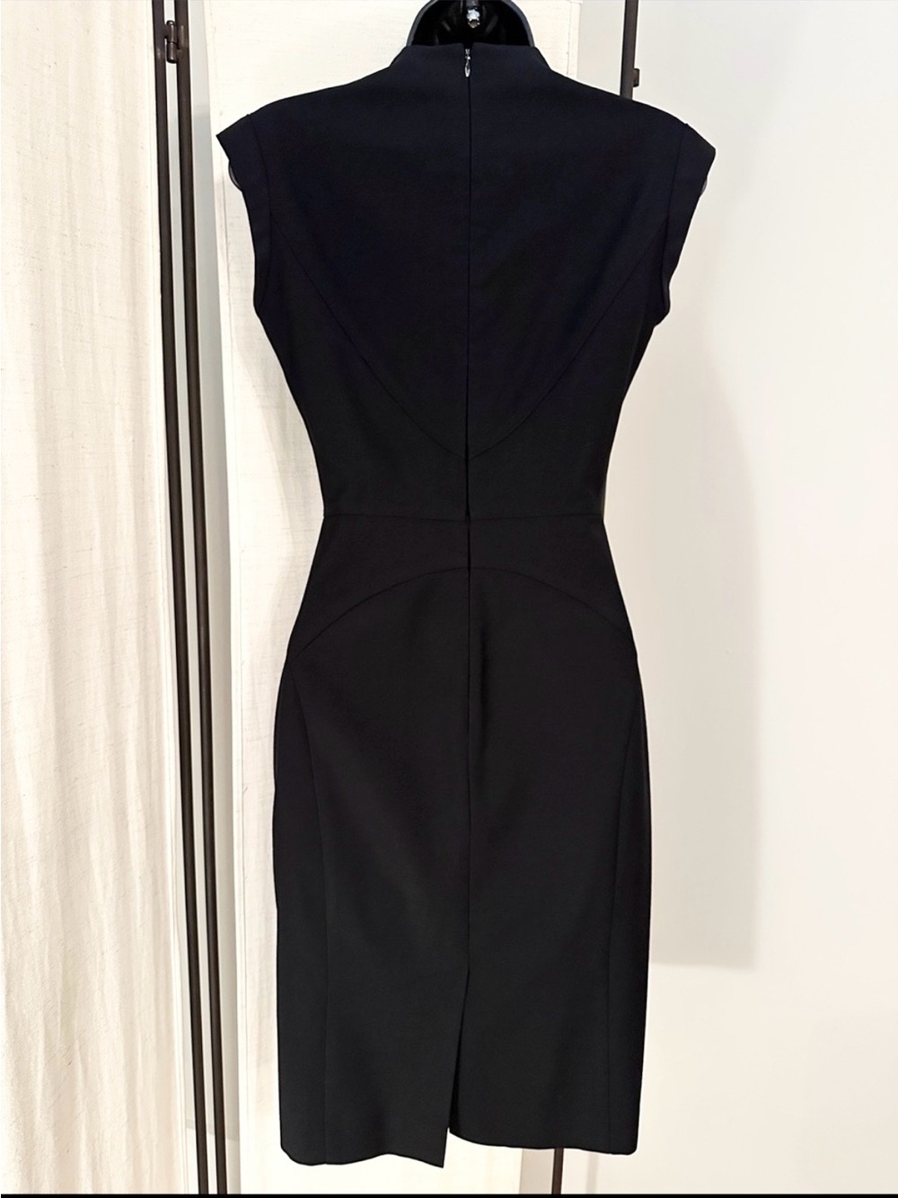 Reiss Black V-Neck Cap Sleeve Midi Sheath Dress - Picture 16 of 16